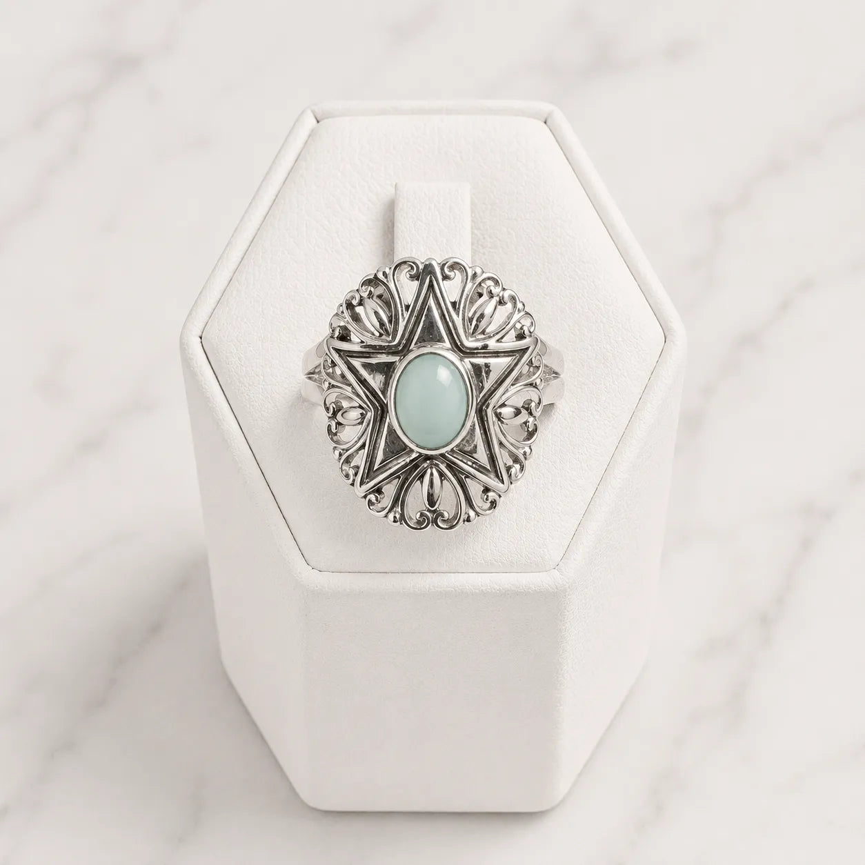 Anillo estrella agua marina