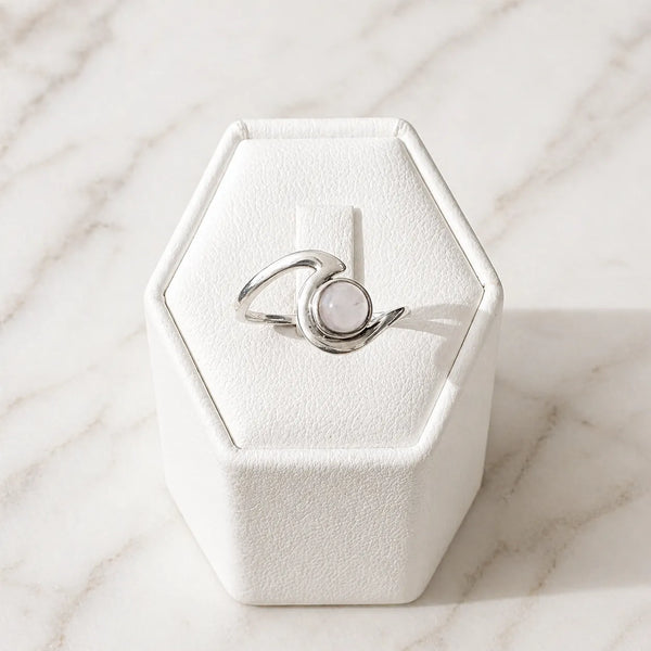 Anillo ola cuarzo rosa