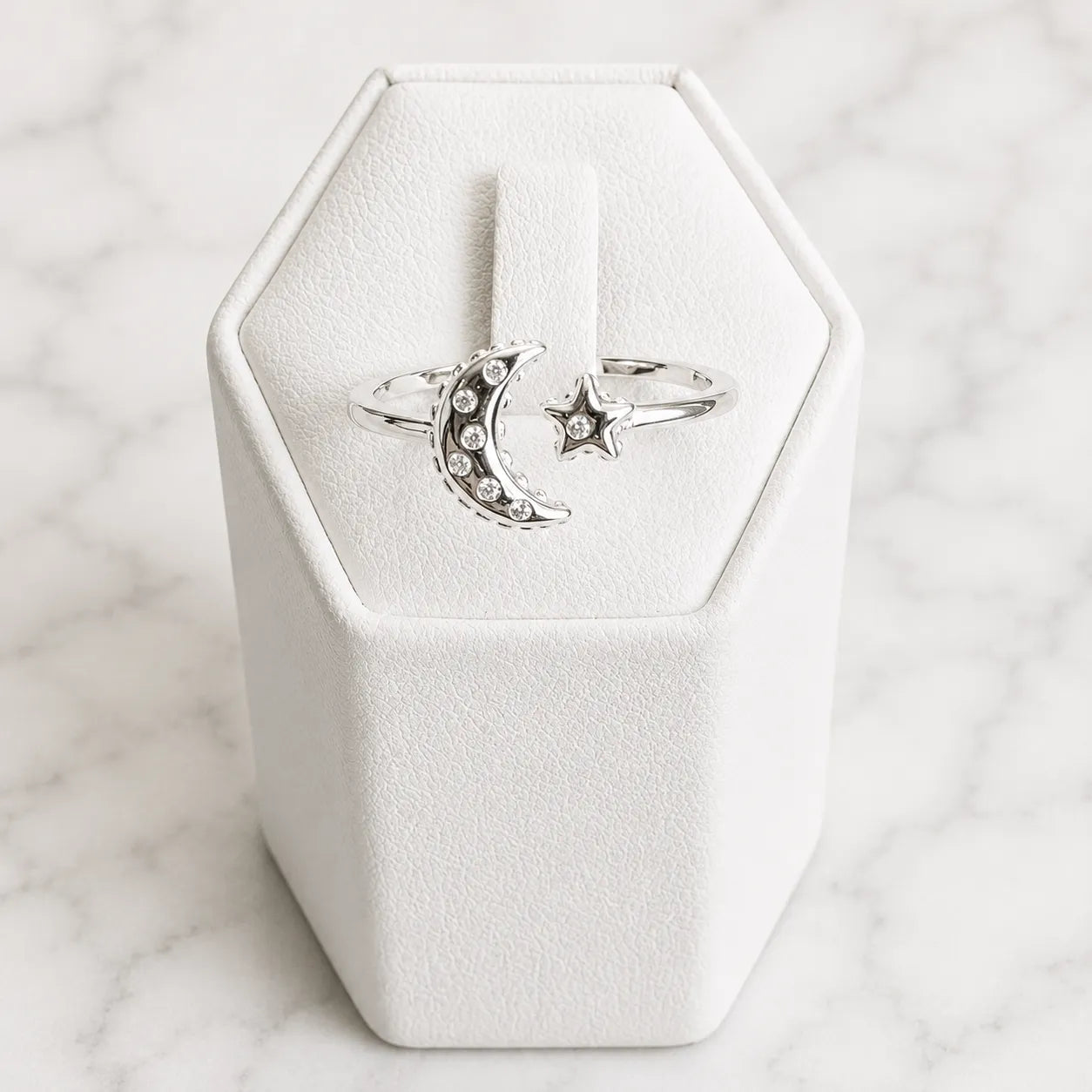 Anillo ajustable luna y estrella circón