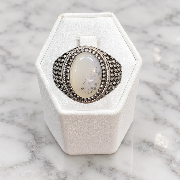 Anillo sello piedra luna envejecido