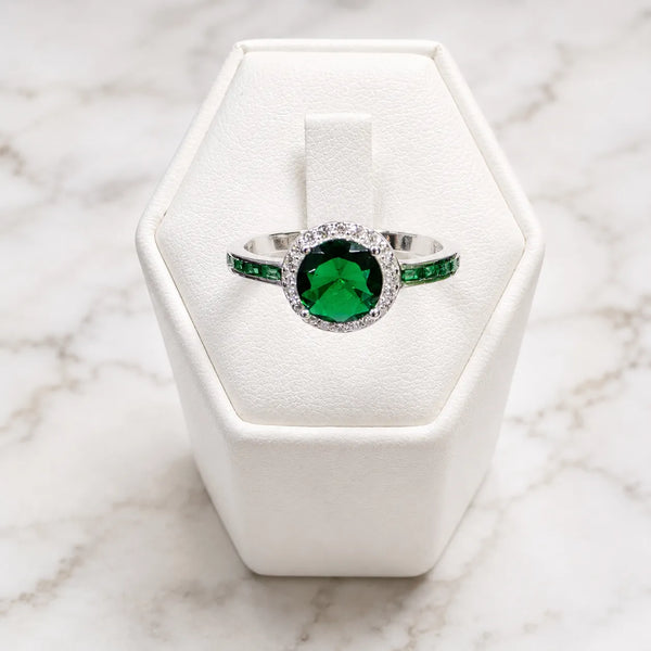 Anillo solitario circular circón verde