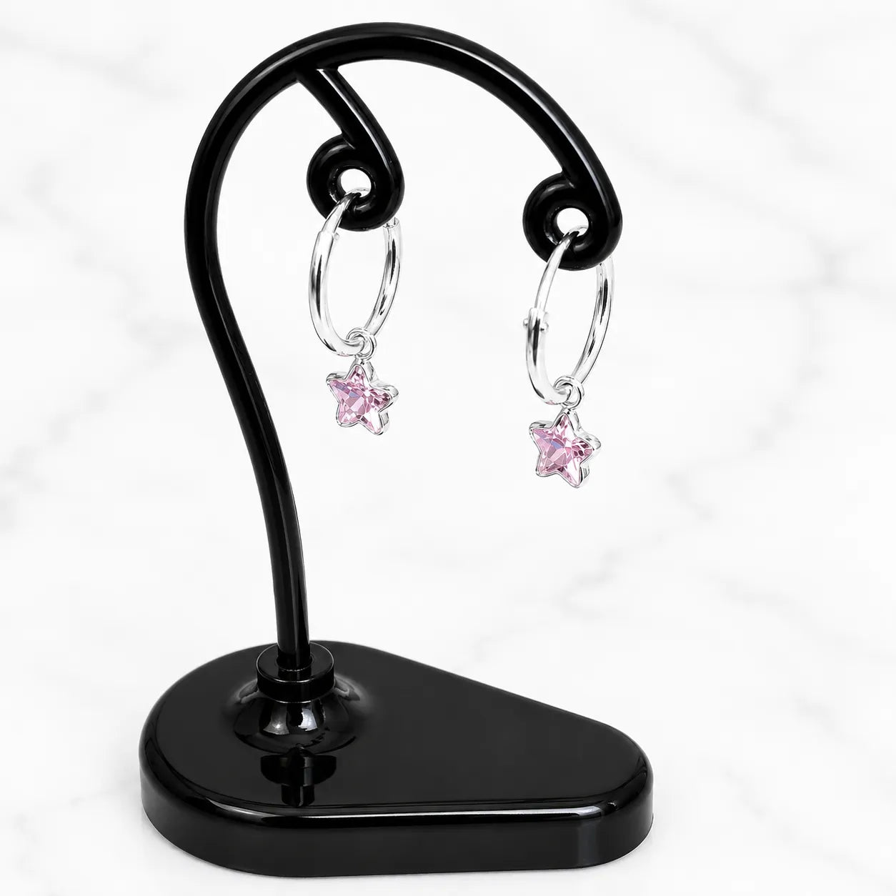 Aros argollas con colgante estrella rosada