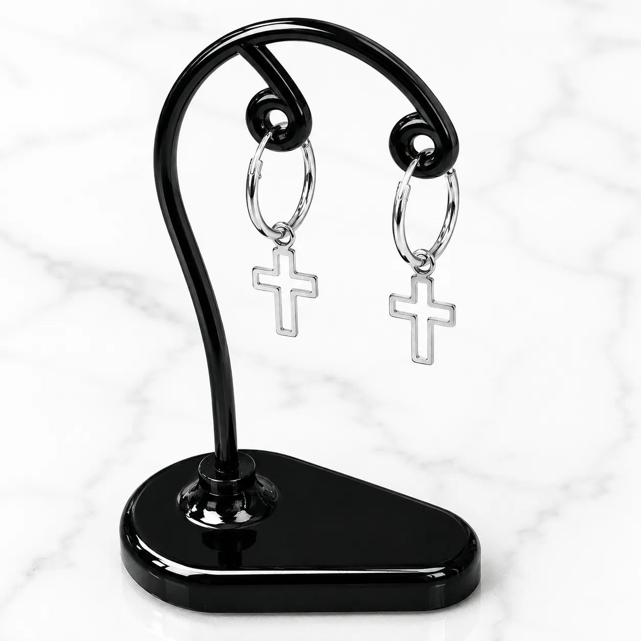 Aros argollas con colgante cruz calada 12mm
