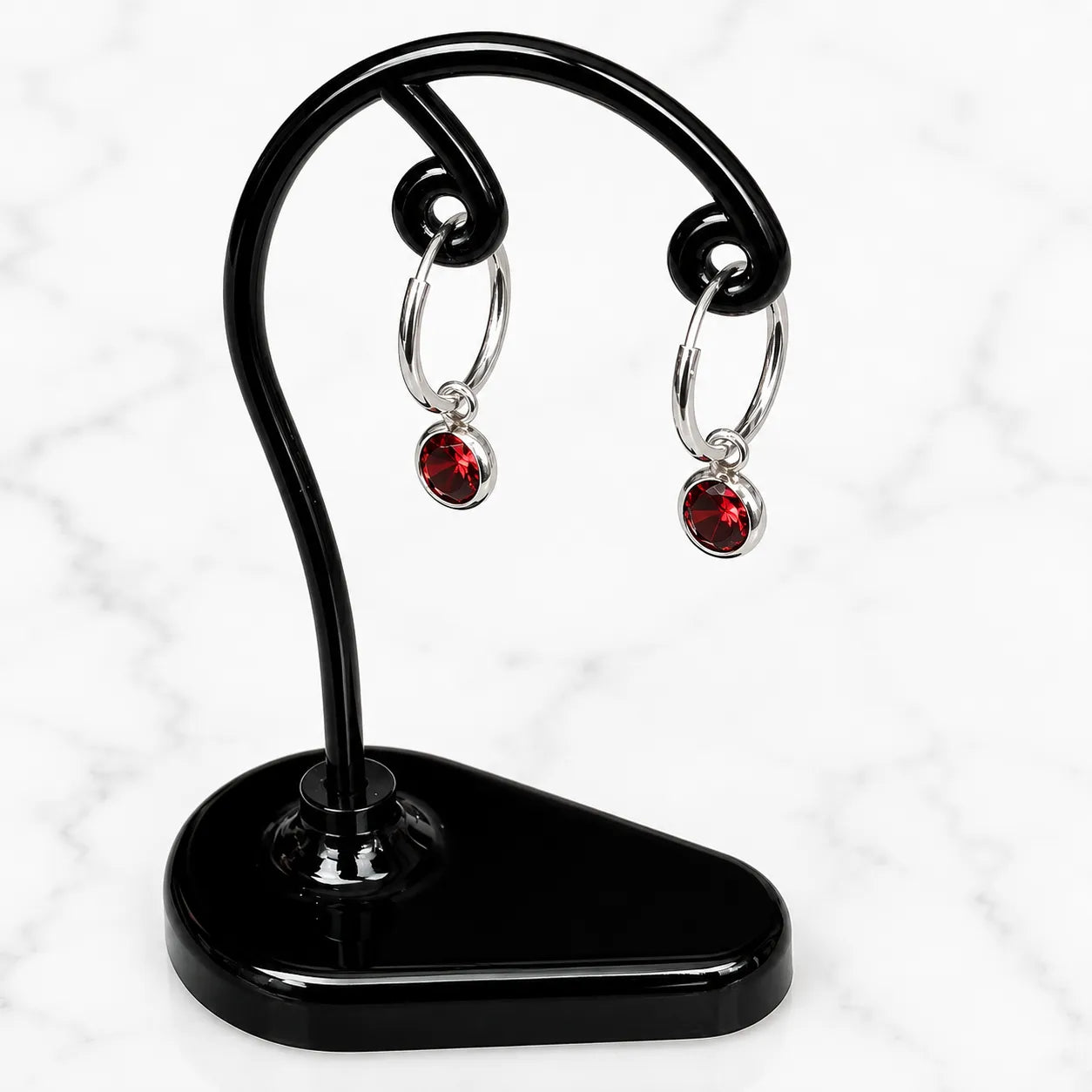 Aros argollas con colgante circón rojo 5mm
