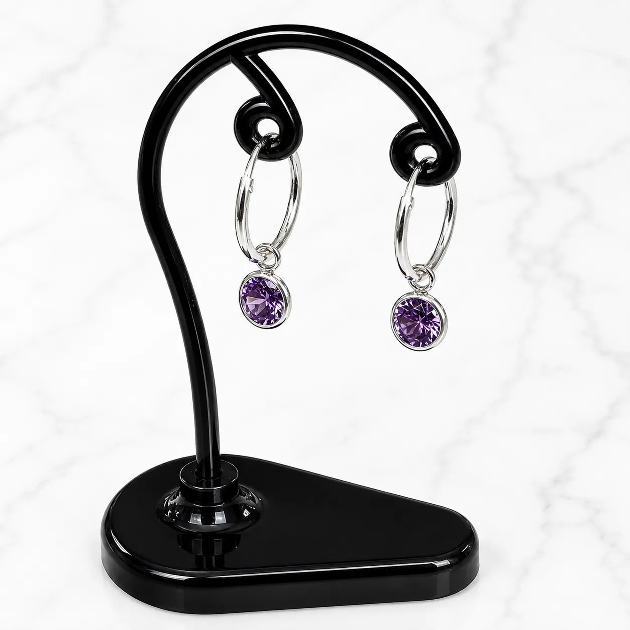 Aros argollas con colgante circón amatista 12mm