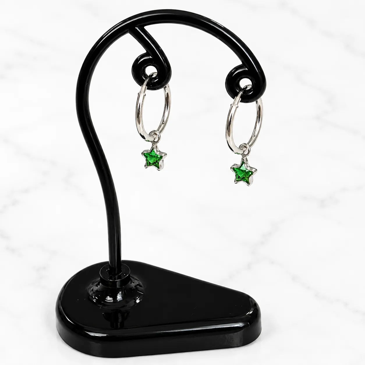 Aros argollas con colgante estrella circón verde 12mm