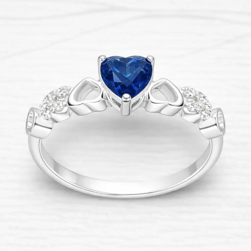 Anillo solitario corazón circón azul