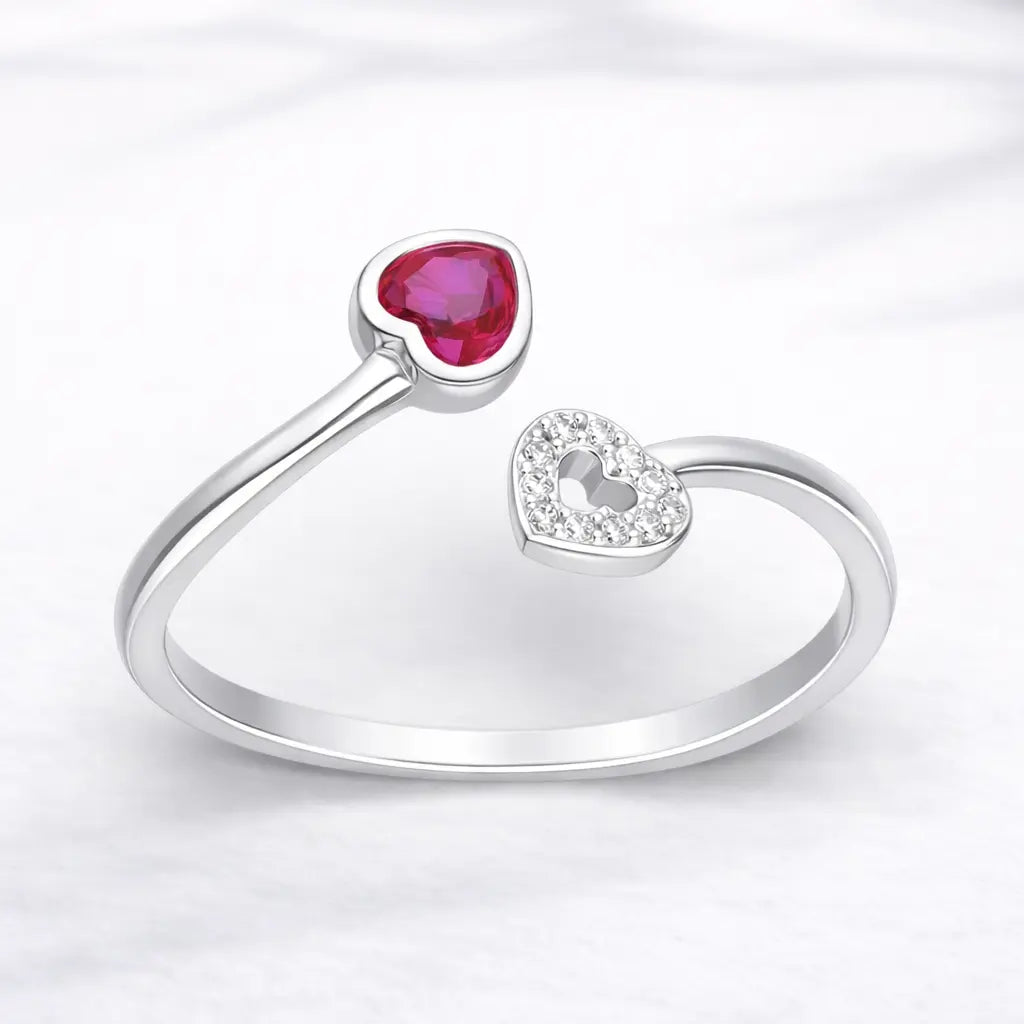 Anillo corazón circón fucsia ajustable