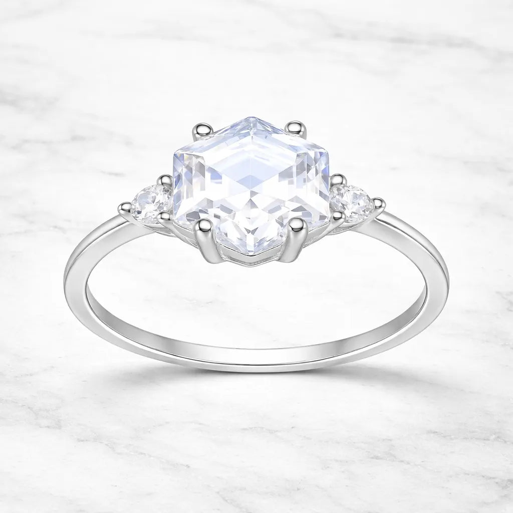 Anillo solitario hexagono circón