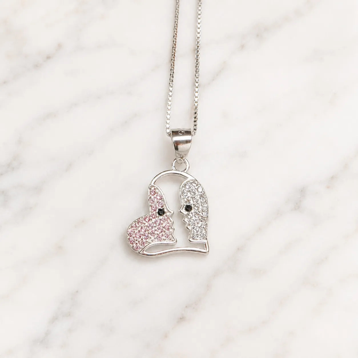 Collar corazón rostro circón rosado