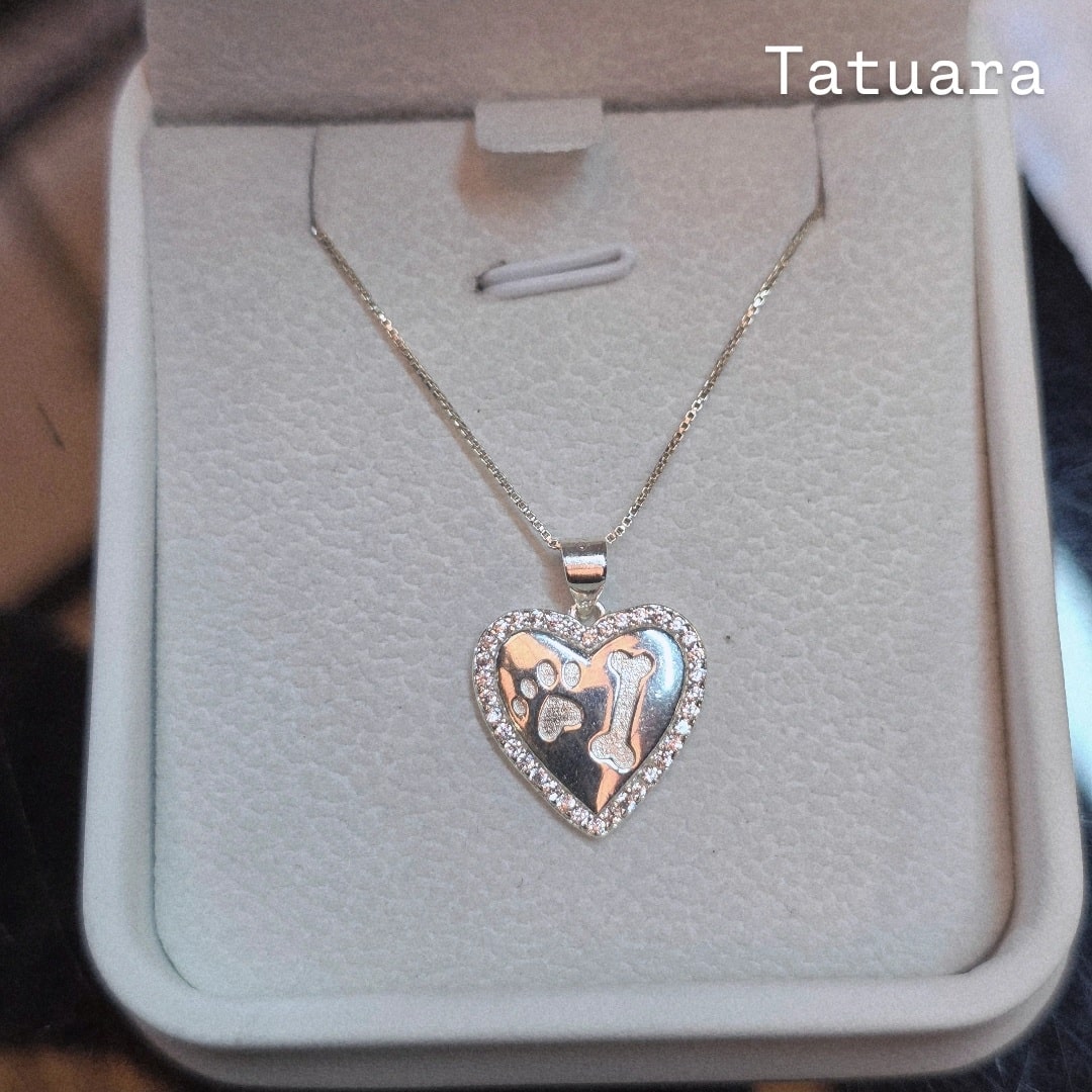 Collar corazon patita de perro + hueso