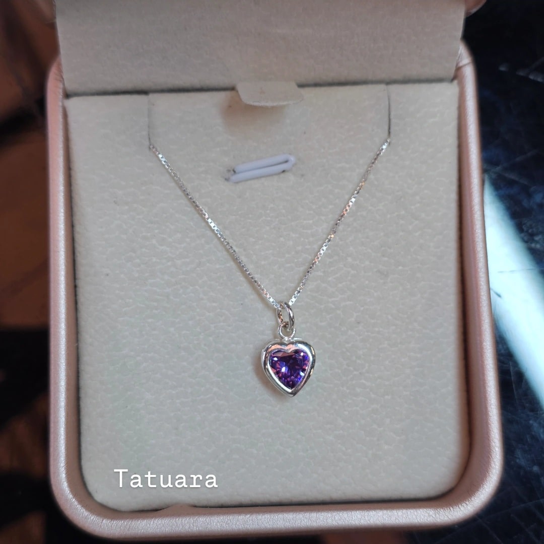 Collar punto luz corazón amatista