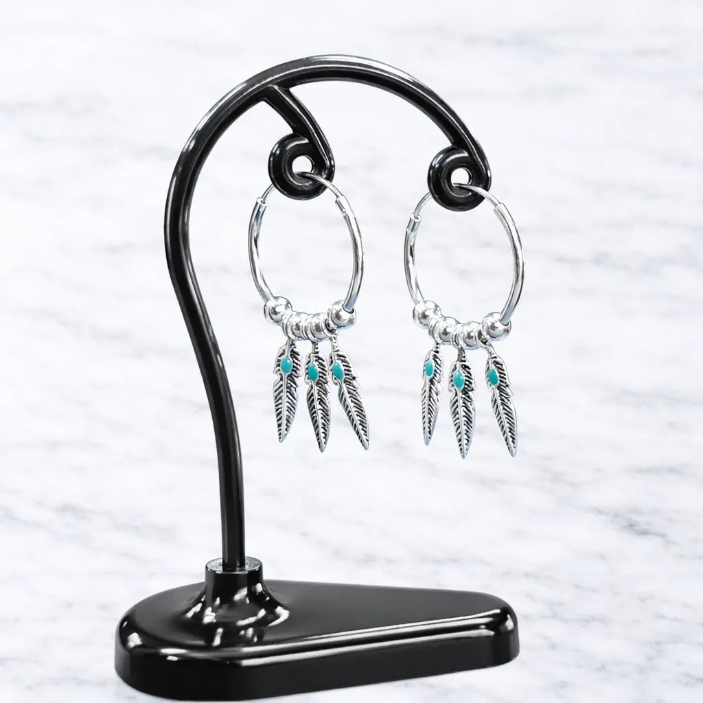 Argollas con colgante 3 plumas 16mm