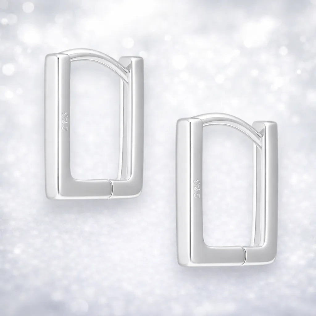Aros argollas huggies lisas rectangulares 11mm
