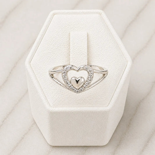 Anillo doble corazón brillante