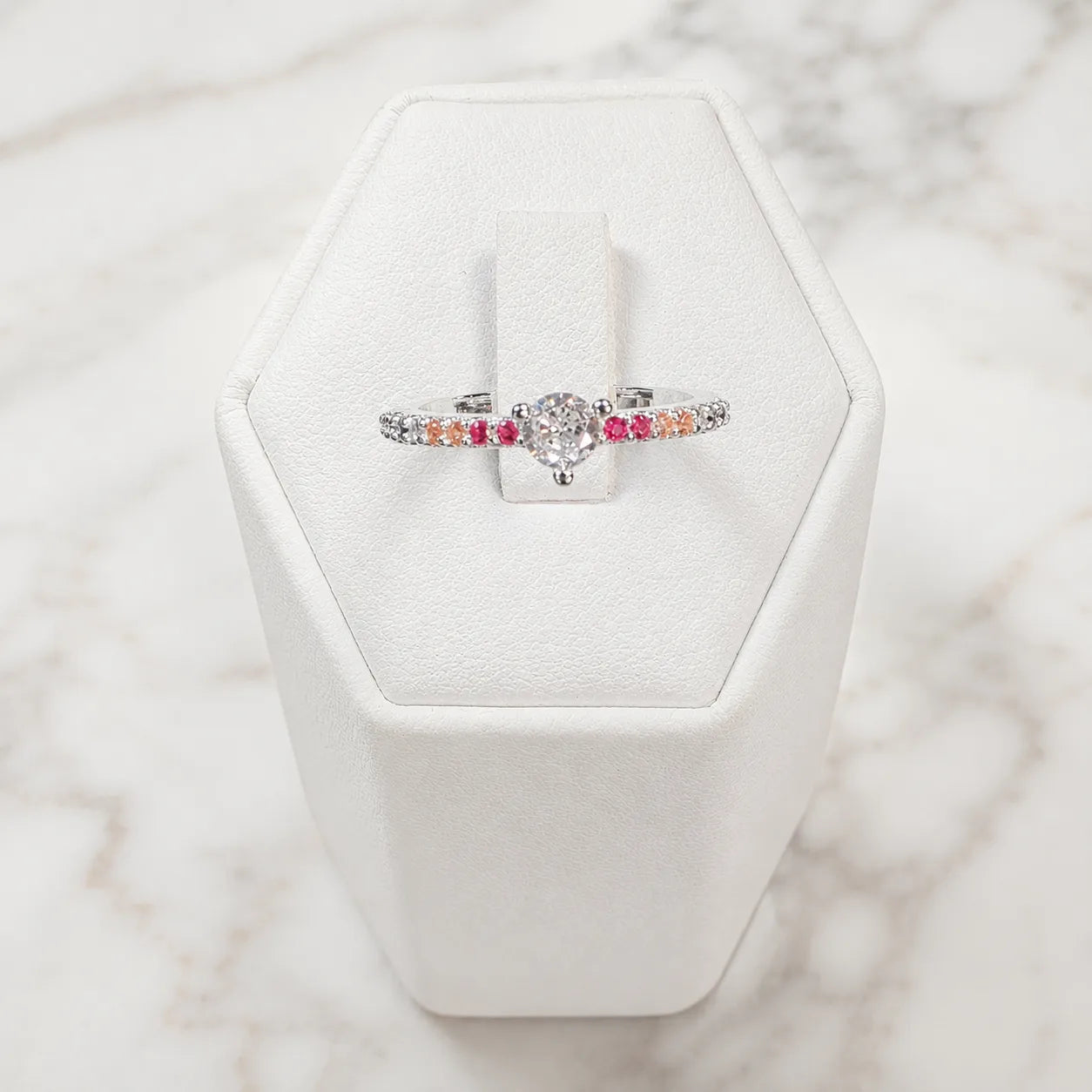 Anillo solitario corazón circón multicolor