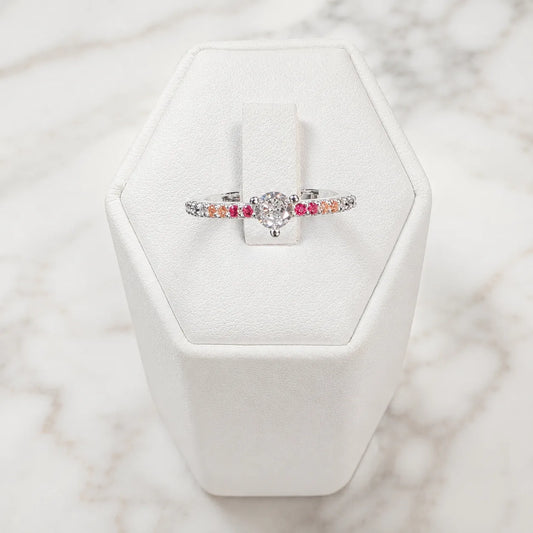Anillo solitario corazón circón multicolor