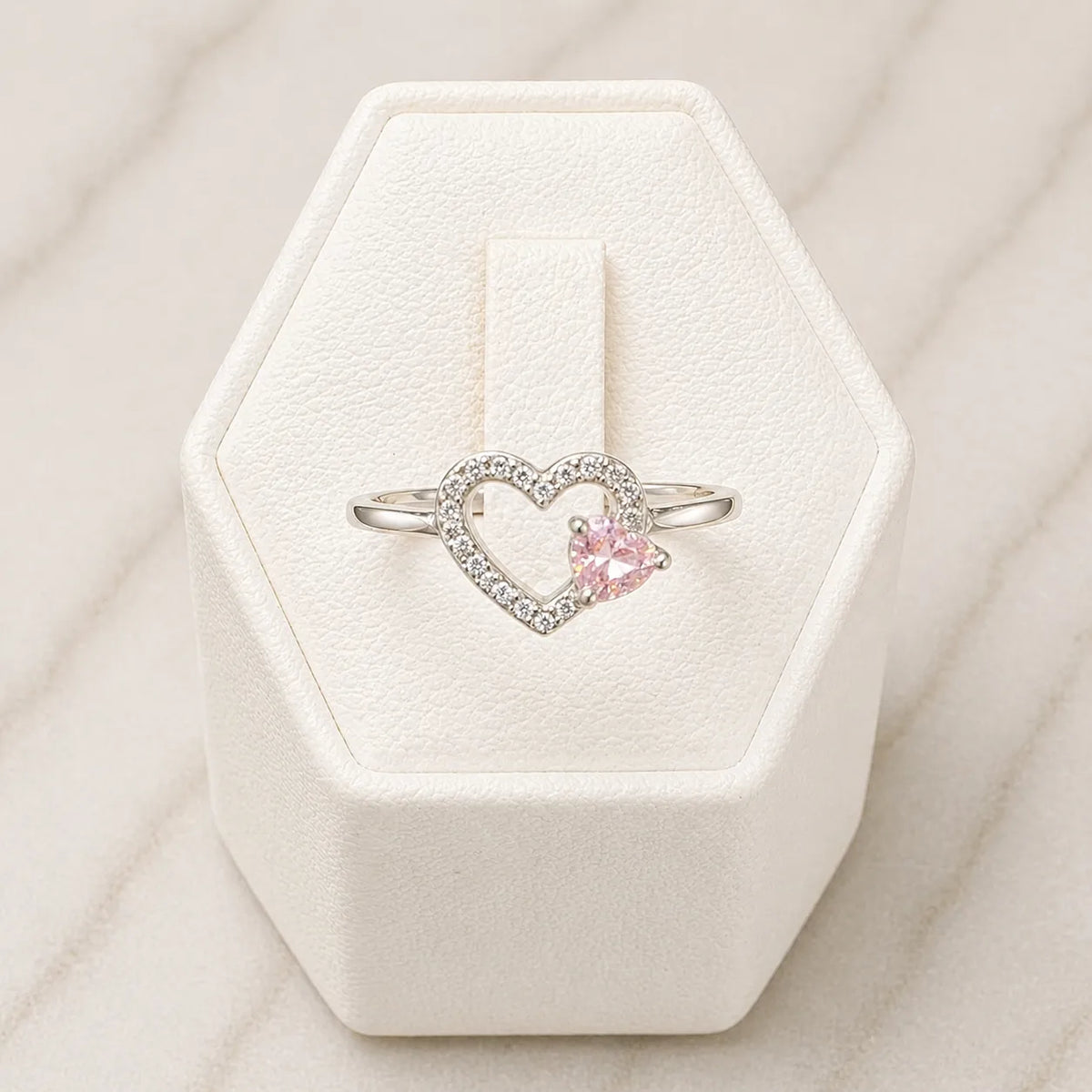 Anillo corazón microcircón rosa - 16