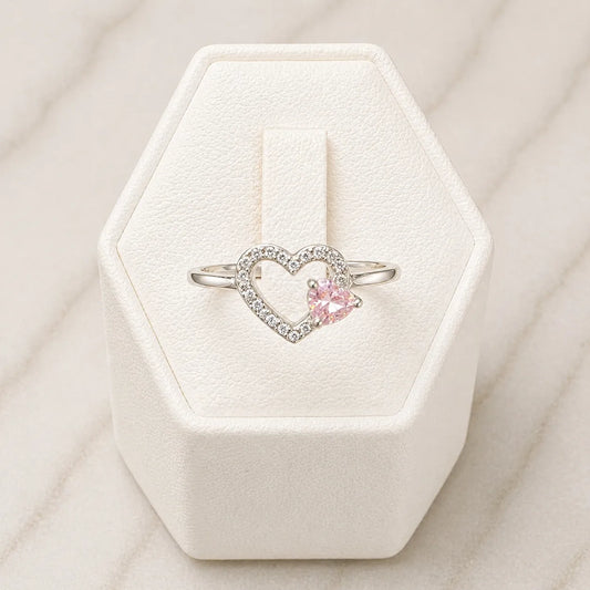 Anillo corazón microcircón rosa