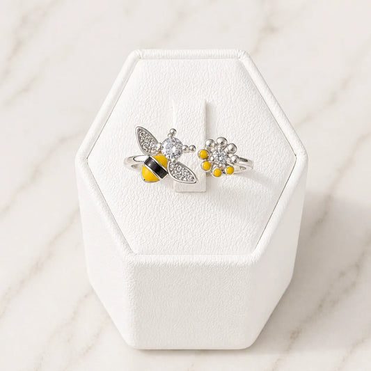 Anillo ajustable abeja y flor