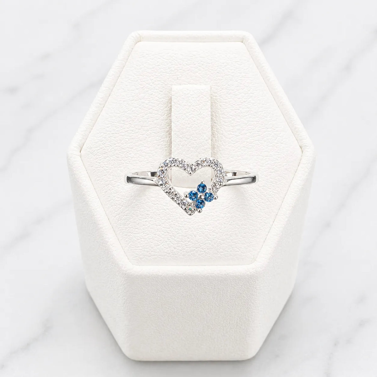 Anillo corazón microcircón azul - 10