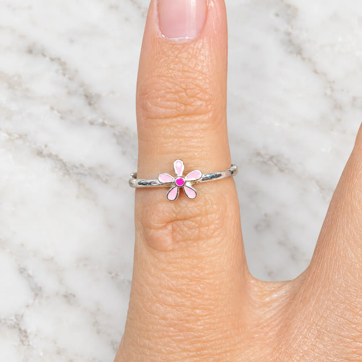 Anillo flor rosada esmaltada