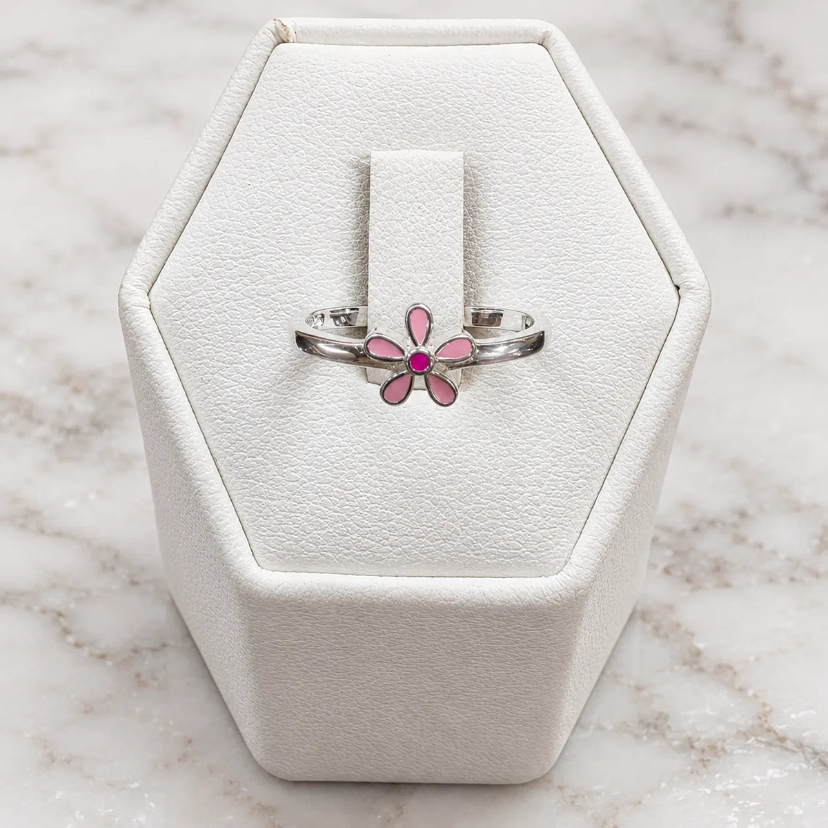 Anillo flor rosada esmaltada