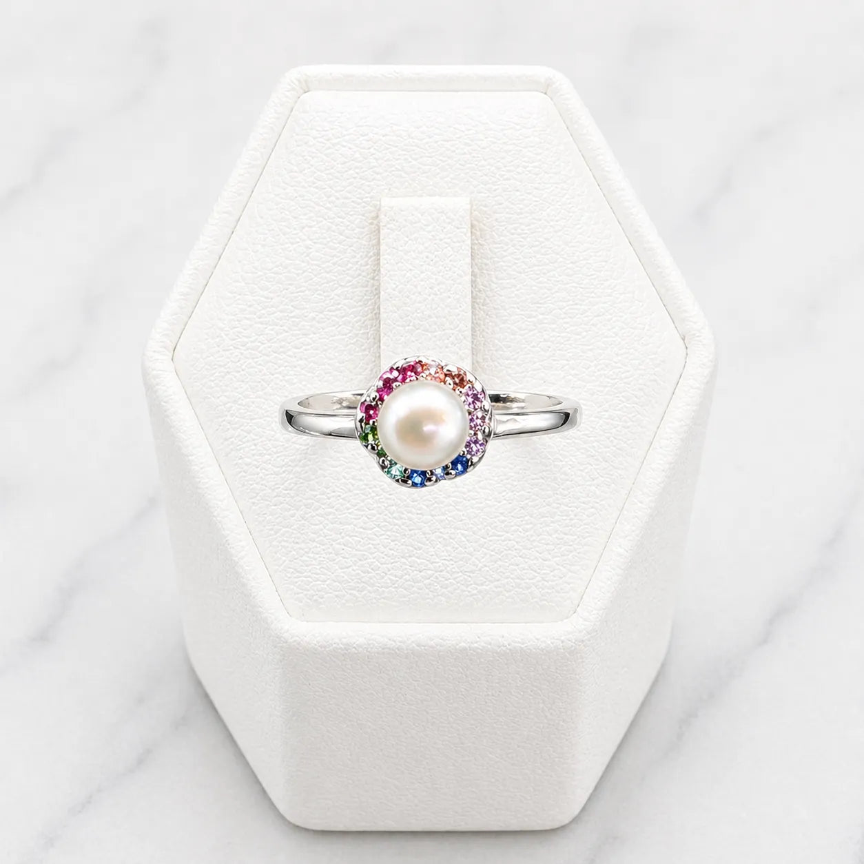 Anillo flor perla