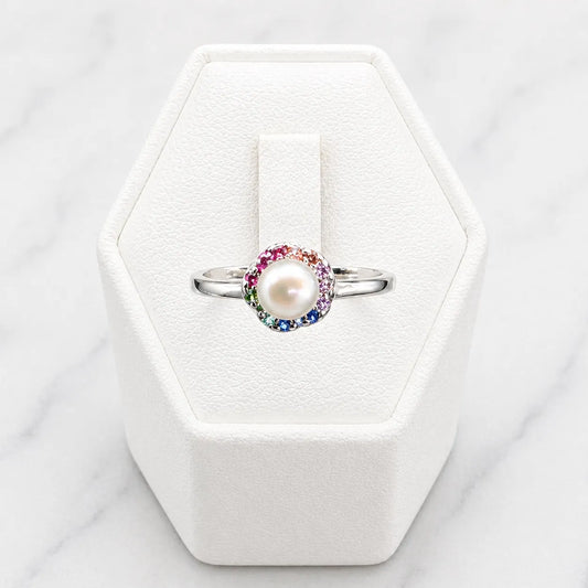 Anillo flor perla