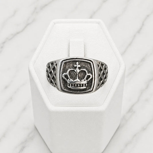 Anillo sello corona envejecido