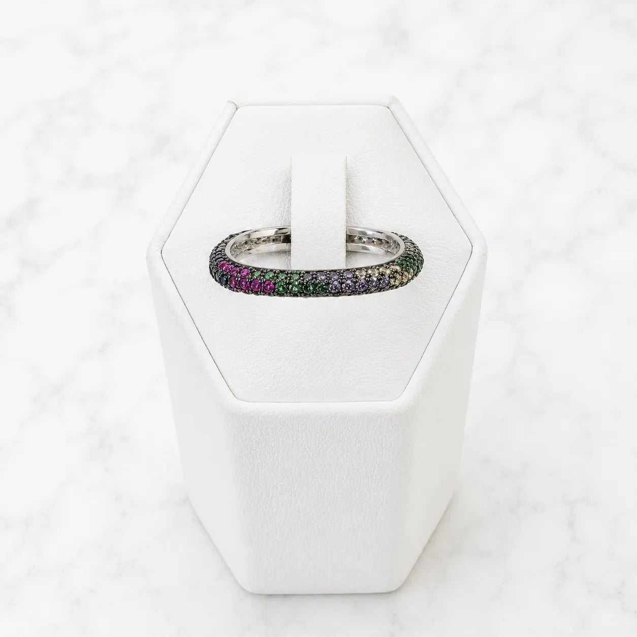 Anillo envejecido cintillo microcircón multicolor