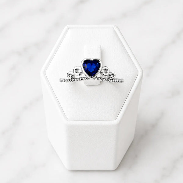 Anillo solitario corazón circón azul