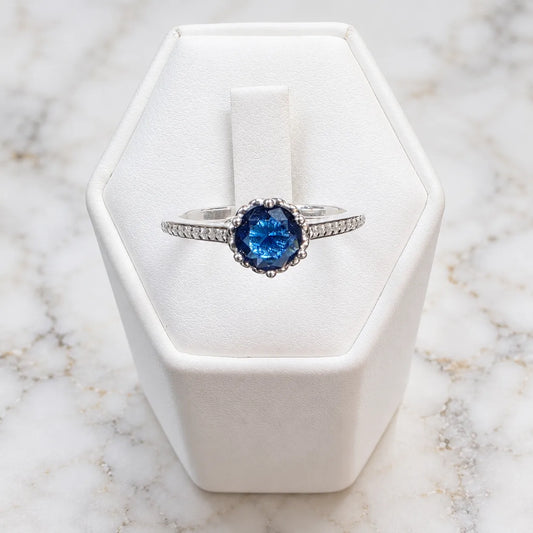 Anillo solitario circón circular azul