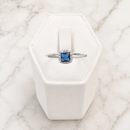 Anillo solitario azul
