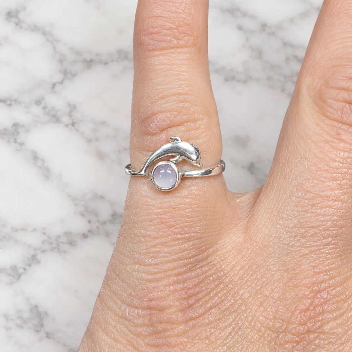 Anillo ajustable delfín cuarzo rosa