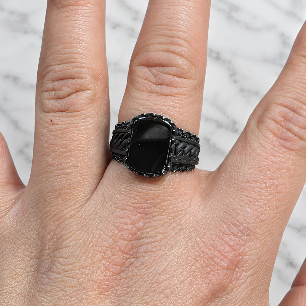 Anillo sello envejecido onix