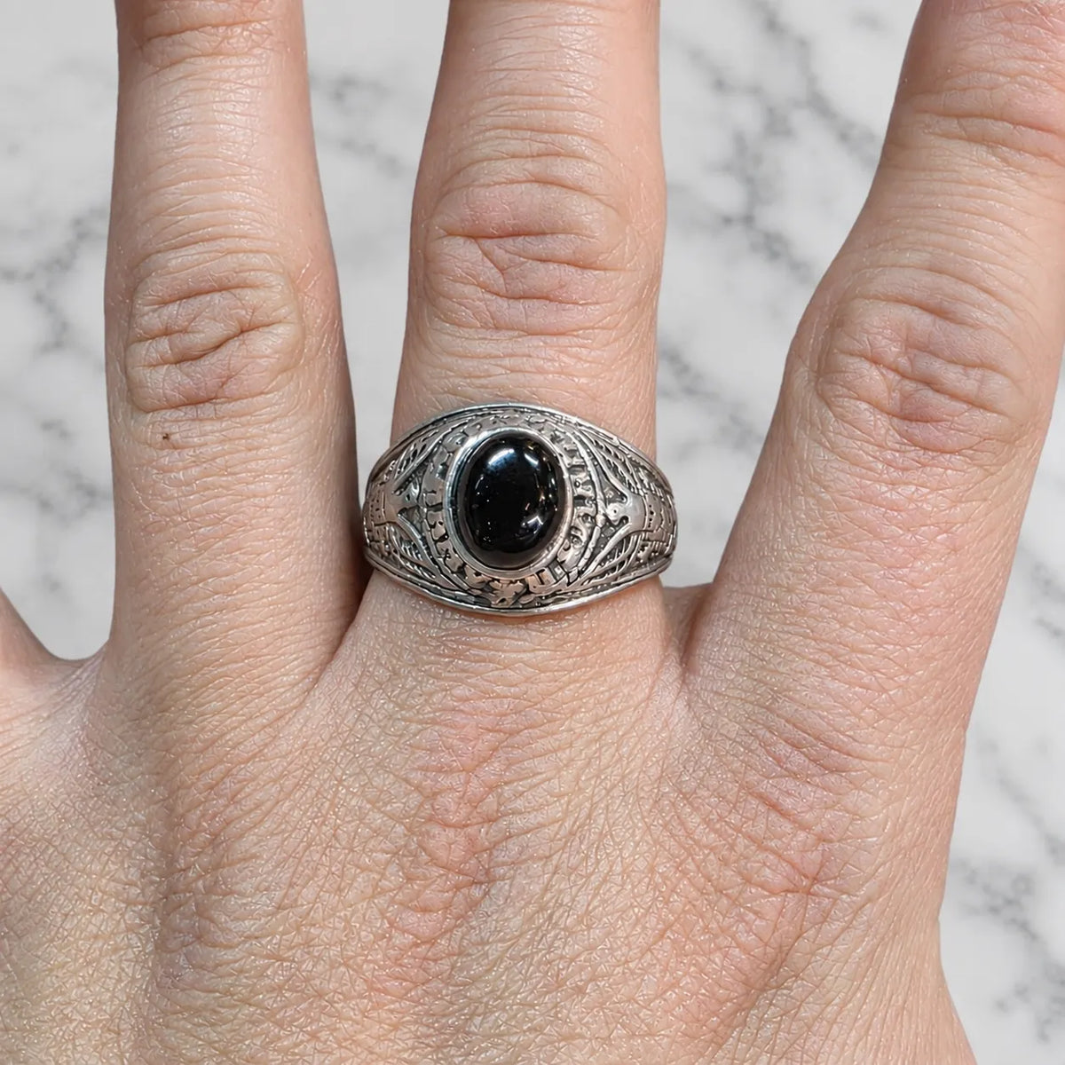 Anillo sello envejecido ovalado onix
