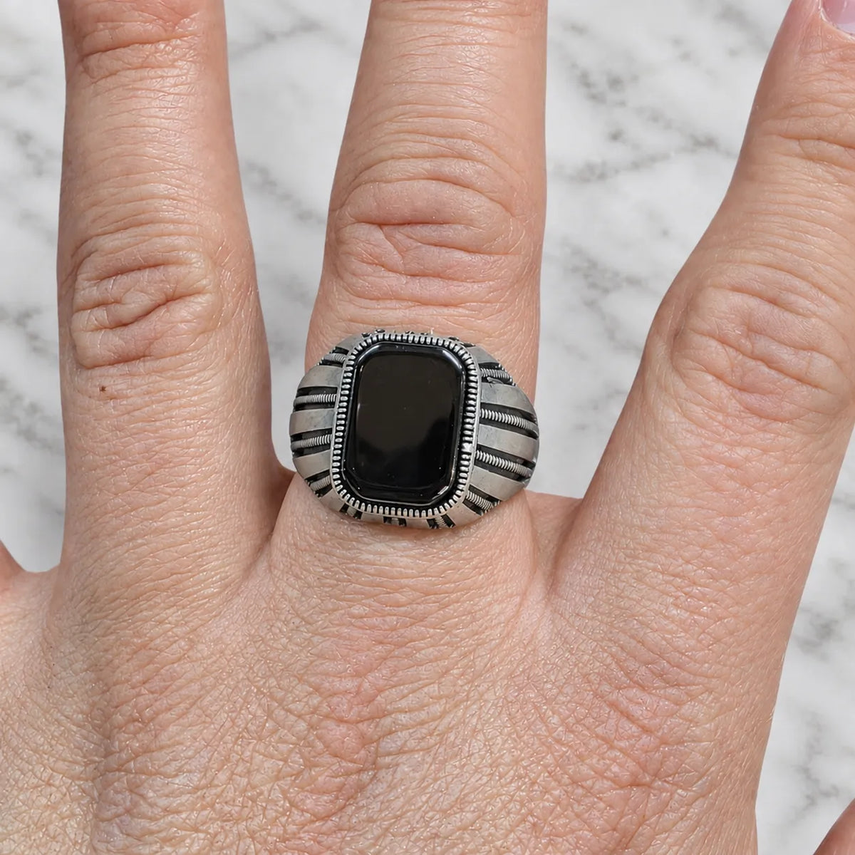 Anillo sello envejecido onix