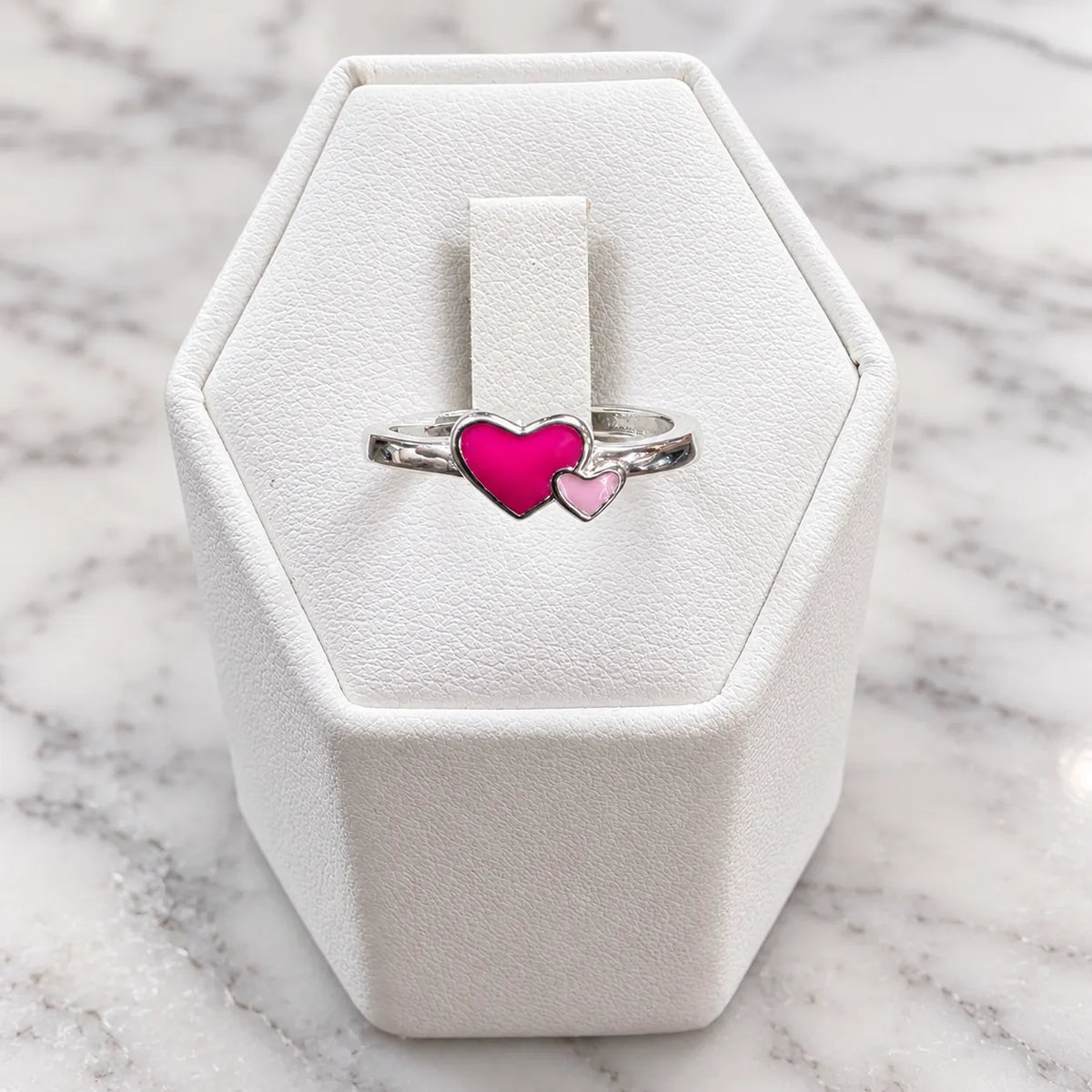 Anillo ajustable doble corazón rosa