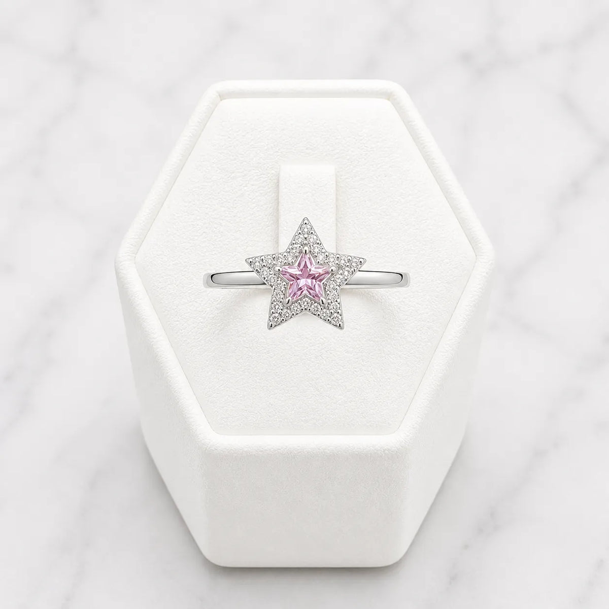 Anillo estrella microcircón rosa - 25