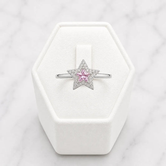Anillo estrella microcircón rosa