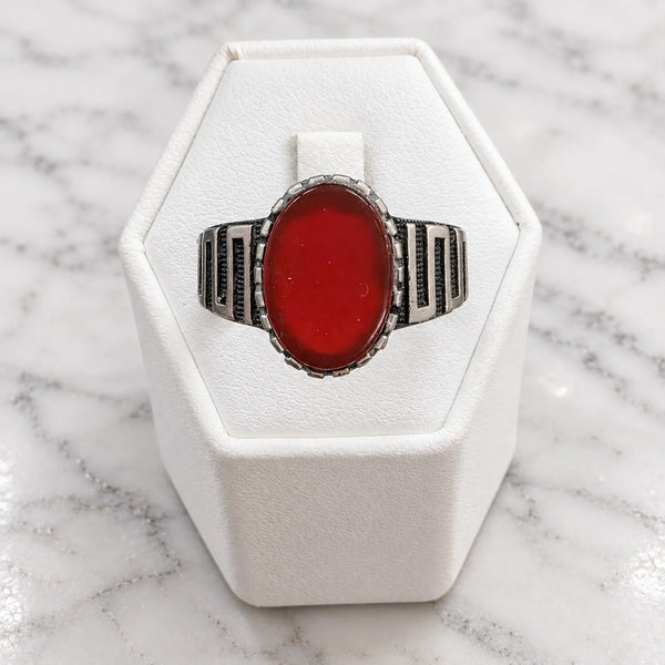 Anillo sello piedra roja envejecido