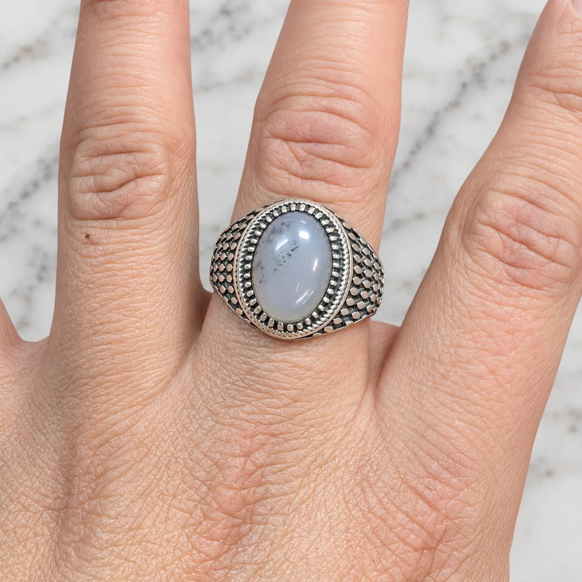 Anillo sello piedra luna envejecido