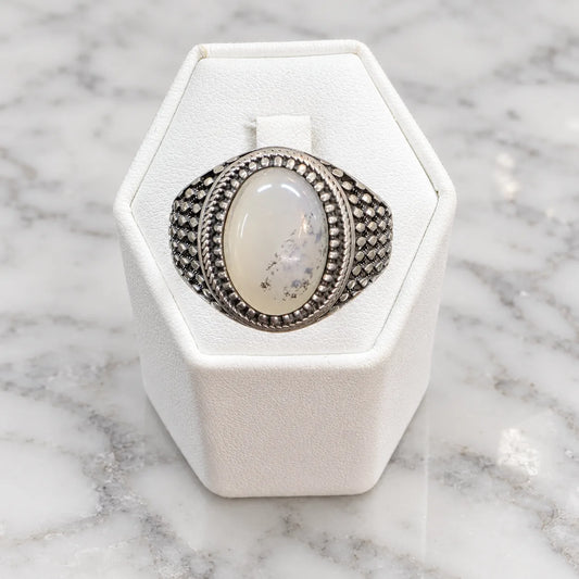 Anillo sello piedra luna envejecido
