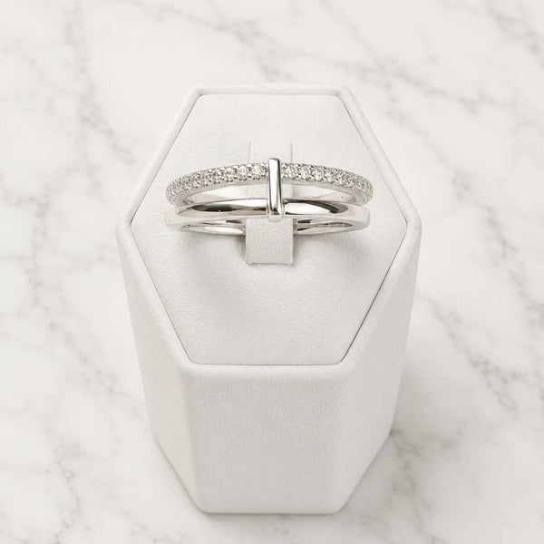 Anillo doble liso y microcircón