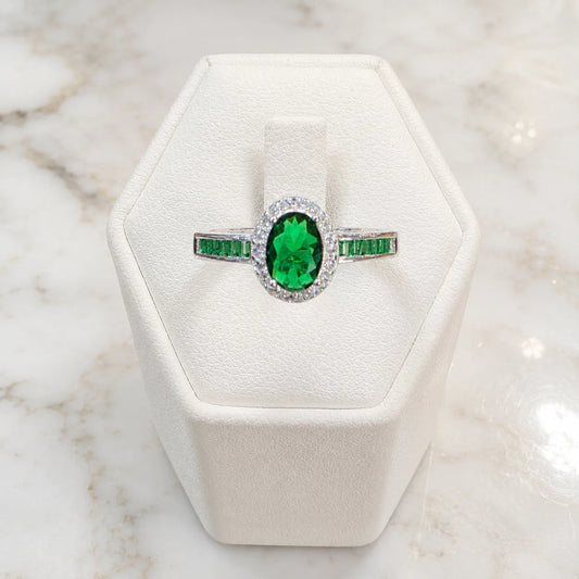Anillo solitario ovalado circón verde