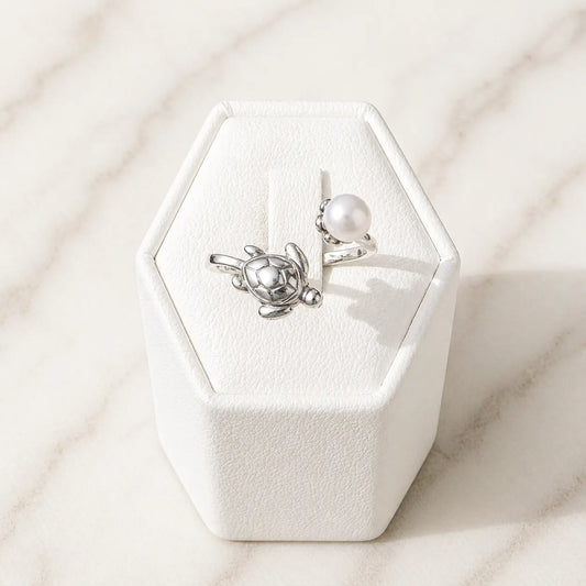 Anillo ajustable tortuga y perla