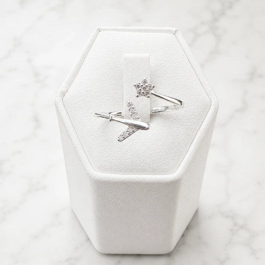 Anillo ajustable avión y estrella microcircón