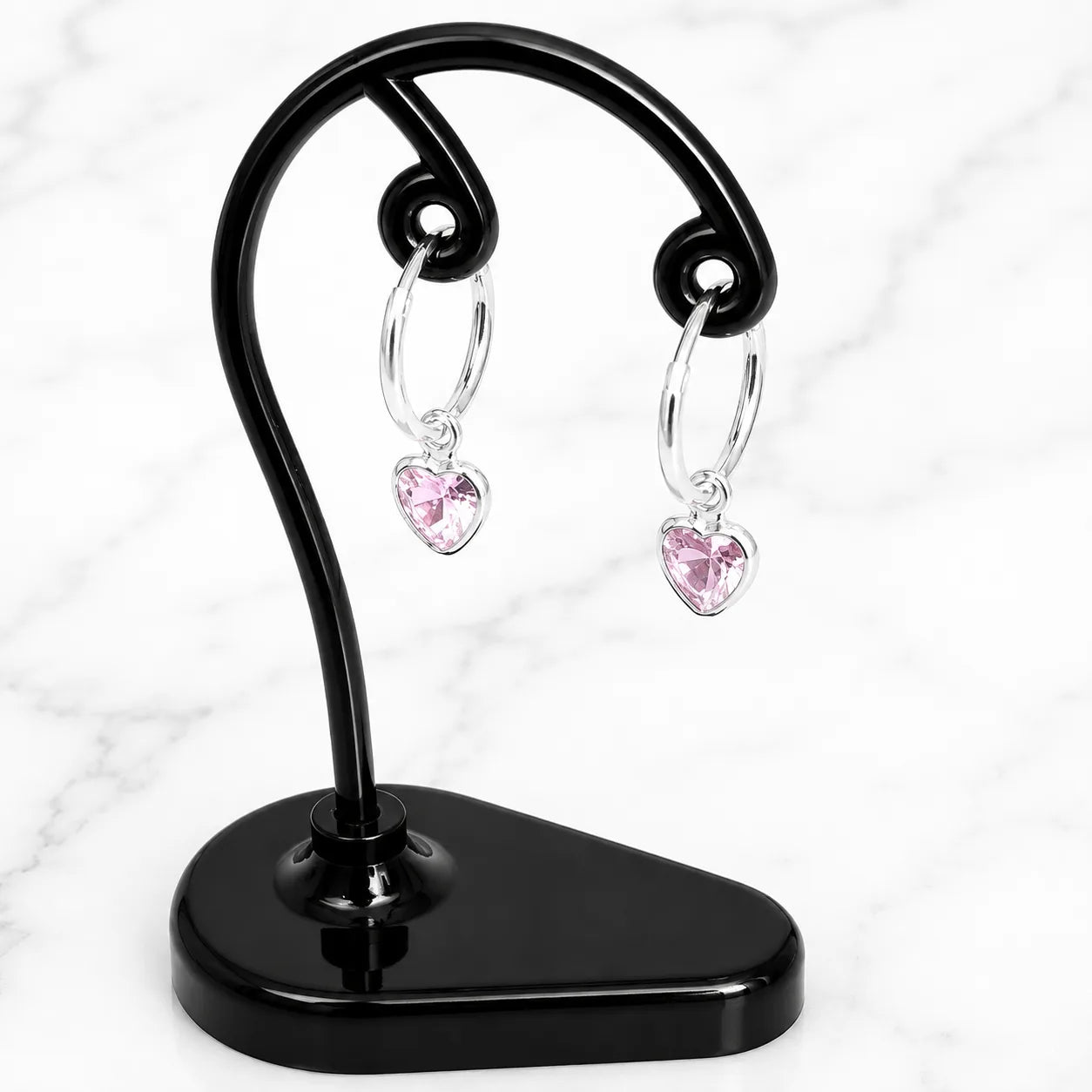 Aros argollas con colgante corazón rosado 12mm