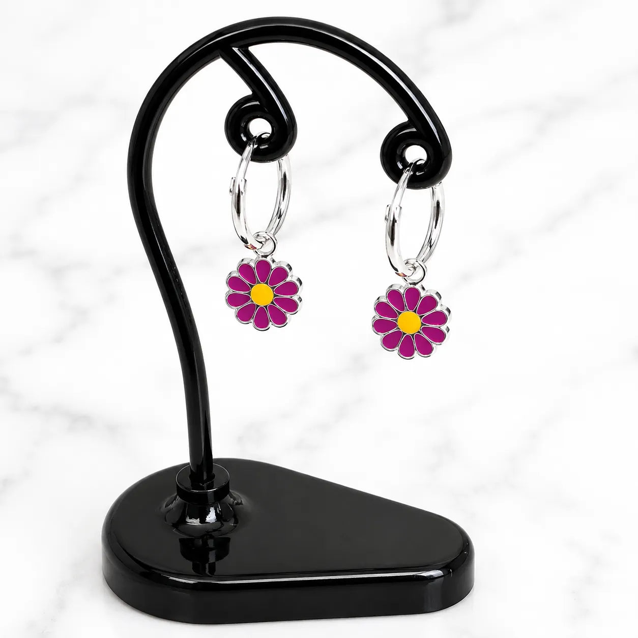 Aros argollas con colgante flor esmaltado 12mm